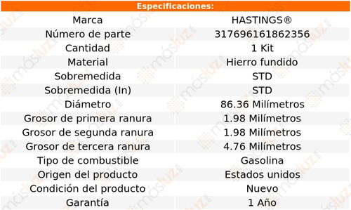 Anillos Pistón Std Pb100 Van L6 3.7l 74 Hastings