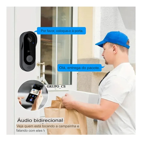 Campainha Vídeo Porteiro Sem Fio Ip65 Alexa Tuya Wifi