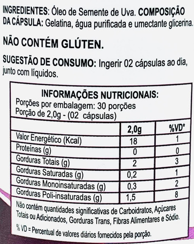 Óleo De Semente De Uva 60 Cápsulas - Rei Terra