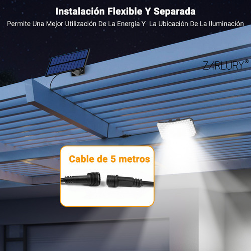 ZARLURY Lámpara Solar Exterior para Pared Con Sensor de Movimiento,Luz Solar con 234LED,Iluminación Gran Angular de 180°,Foco Recargable IP65 Impermeable para Garaje,Jardin,Patio,Sendero,Granja