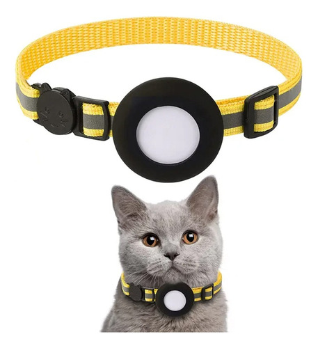 Collar Reflectante Con Porta Airtag Para Gato Mascota