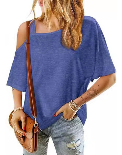 Camiseta Informal Holgada Con Hombros Descubiertos Mujer