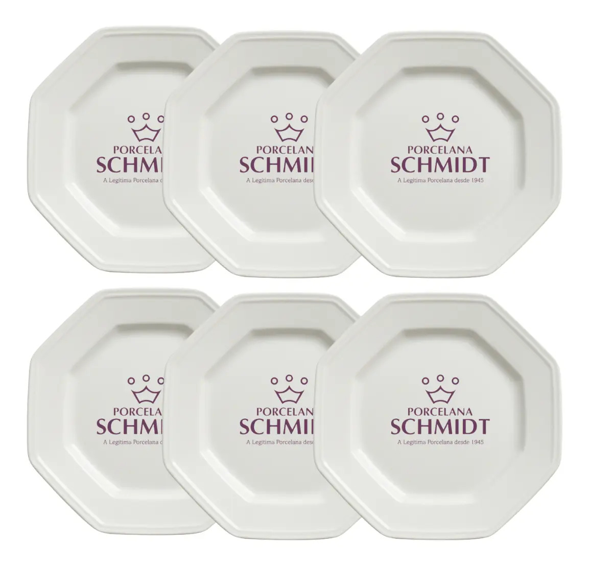 Conjunto Pratos Sobremesa Porcelana Prisma 20cm Branco Schmidt 6