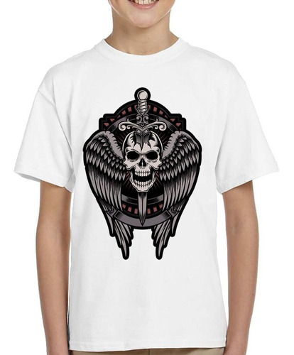 Remera De Niño Calavera Con Alas Espada Atravesada Art