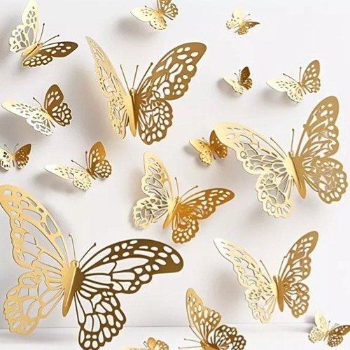 144pcs Decoracion Mariposas,3d Pared Colore Metalicos Hueco