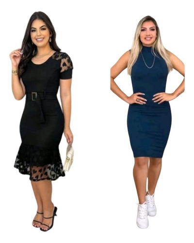 Kit 2 Vestidos Evangelicos Midi Coração E Gola Alta