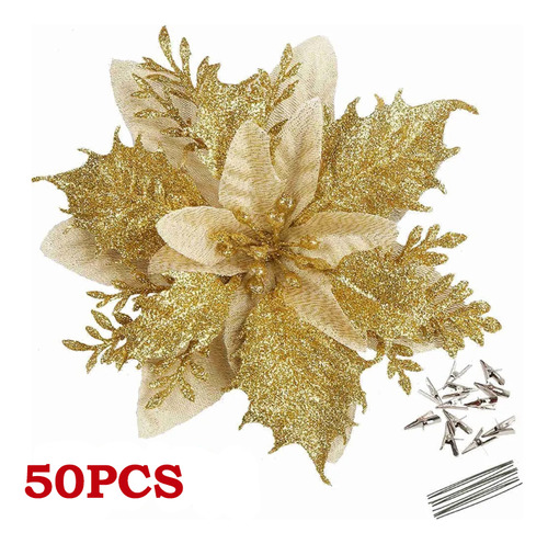 50 Flores De Purpurina Artificial Para Árbol De Navidad