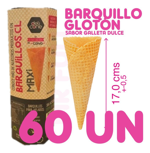 Cono Para Helado Gloton Barquillo Artesanal Maxi X 60 Un.