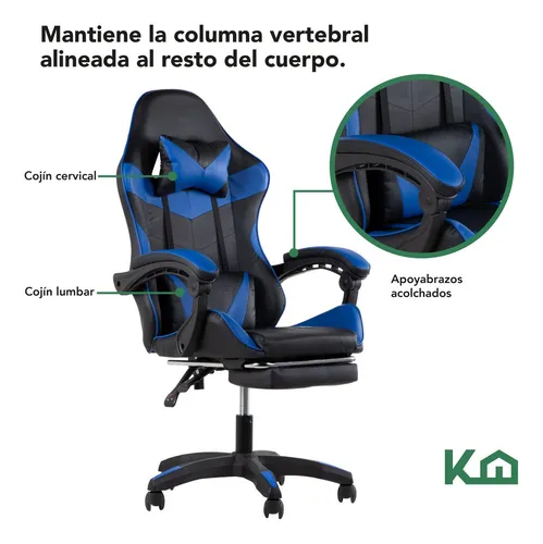 Silla Gamer Ergonomica Respaldo Reclinable Color Negro Altura Ajustable  Base con Ruedas Giratorias a 360 Grados Reposabrazos Acolchados Reposapies  Cojin Lumbar y Cervical Escritorio Hogar Oficina