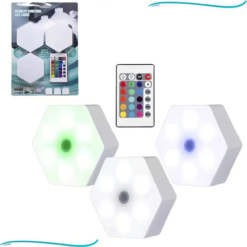 Luminaria Teto Hexagonal Com Luz Led Controle Rgb Kit 3 Unid