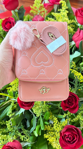 Bolsa Bandolera Diseño Corazón - Casual Y Cómoda Con Correa Coral Corazones Oro Coral