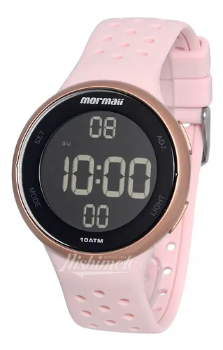 Relógio Mormaii Feminino Digi Rosé Correia Rosa Bisel Rosa Fundo Preto