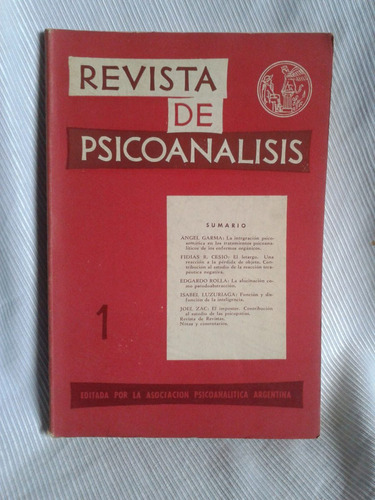 Revista De Psicoanalisis Enero Marzo 1964 Tomo Xxi Nº1