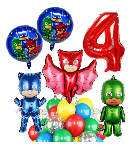 Pack Decoración Globos Pj Mask Heroes En Pijama Numero