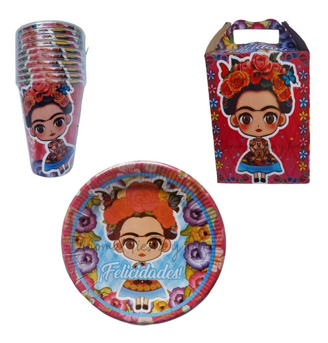 Frida Kahl.kit Fiesta Para 20 Niños.platos,vasos,caja Dulcer