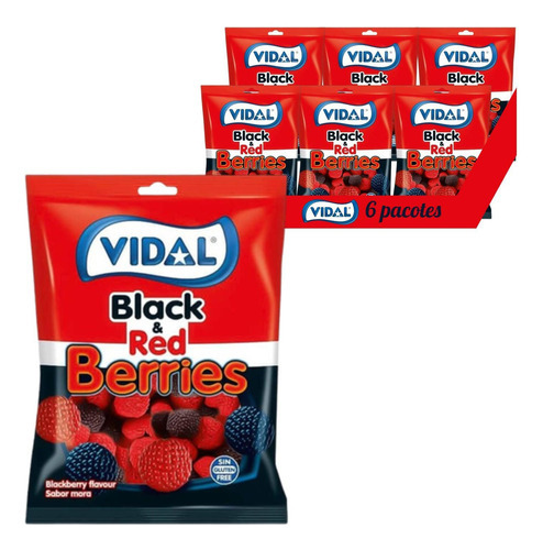 Bala De Goma Vidal Black & Red Berries 100g (6 Pacotes)