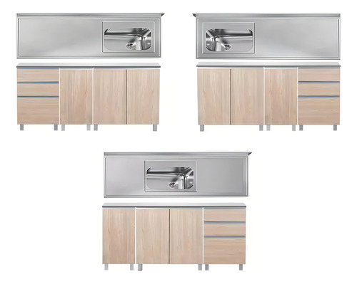Mueble Bajo Mesada Ricchezze Potenza 160 Cm + Alacena + Mesada Johnson Acero Inoxidable Con Bacha Simple