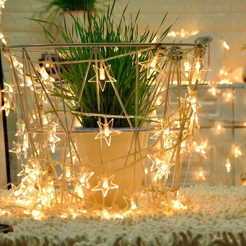 Imagen 4 de 10 de Guirnalda Luces Led Estrellas Transparentes 3m 220v Navidad