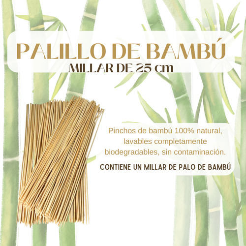 Palo De Bambú Para Brochetas Palillo Madera 25 Cm 1000 Pz