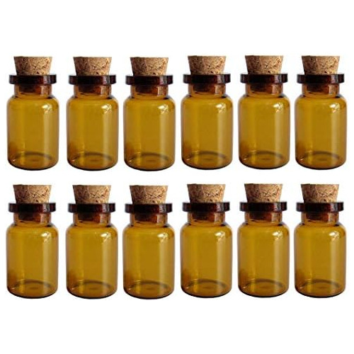 12 Botellas De Vidrio Ámbar Tapones De Corcho De 5ml/0...