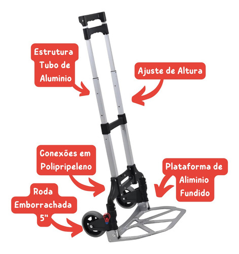 Carrinho De Mao Dobravel Reforçado P/ Carga Até 70kg