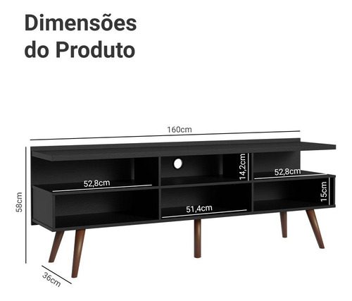 Rack Para Tv Até 65 Polegadas Com Pés Retro Londres Madesa P Cor Preto
