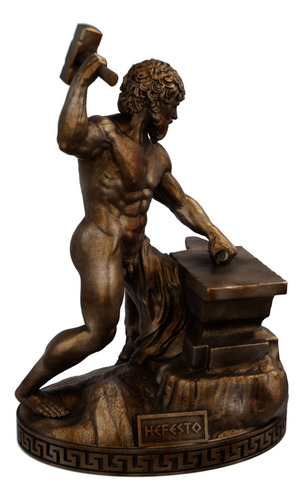 Estátua Hefesto Deus Vulcano Estatueta Resina Cor Cor Cobre Antigo