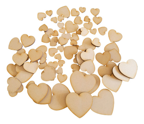 100 Corazones Diferentes Tamaños De 1.5 A 5cm En Madera Mdf