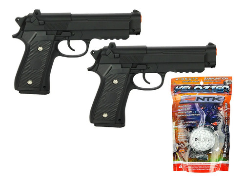 Pistola Airsoft Pt92 Spring Full Metal Kit 2un + 2000 Bbs