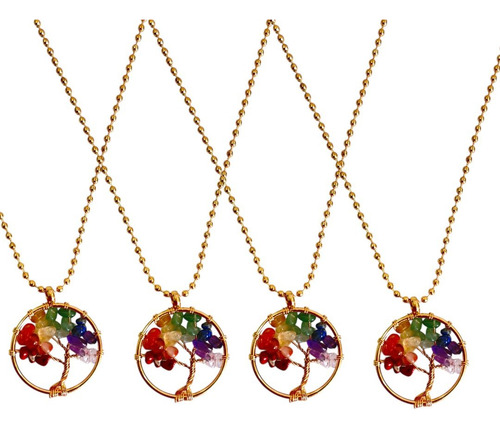 Kit Collar Y Aretes (3 Juegos) Árbol De La Vida 7 Chakras Multicolor