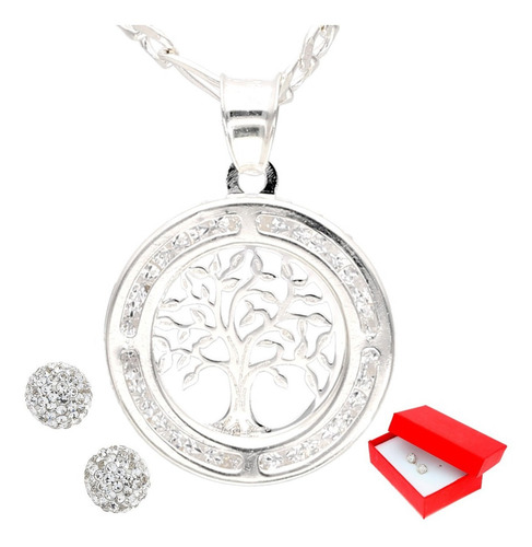 Medalla Árbol De La Vida Chica De Plata Y Cadena + Color Plateado
