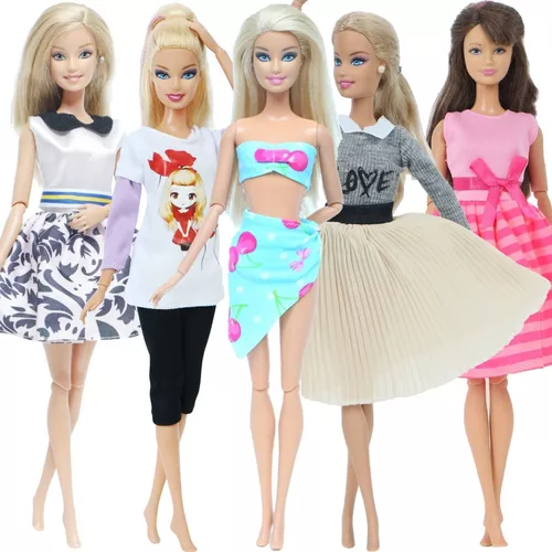 Compra online de 5 conjuntos de roupas de boneca para bonecas barbie calças  blusas mini vestidos roupas para 1/6 11.5 Polegada boneca adorável presente  conjunto para brinquedo da menina