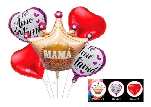 Set De Globos Metalico Dia Mama 5pcs