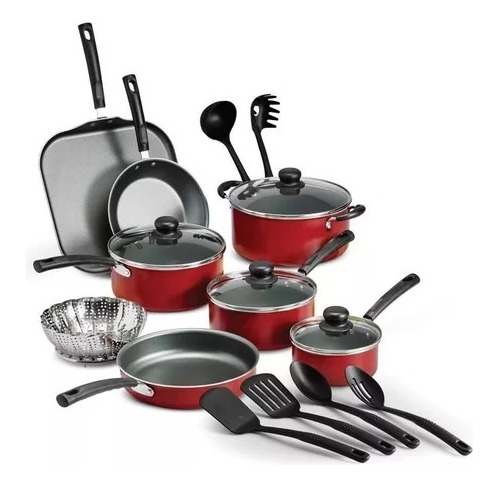 Batería De Cocina Tramontina Primaware Sartenes 18 Pcs Roja