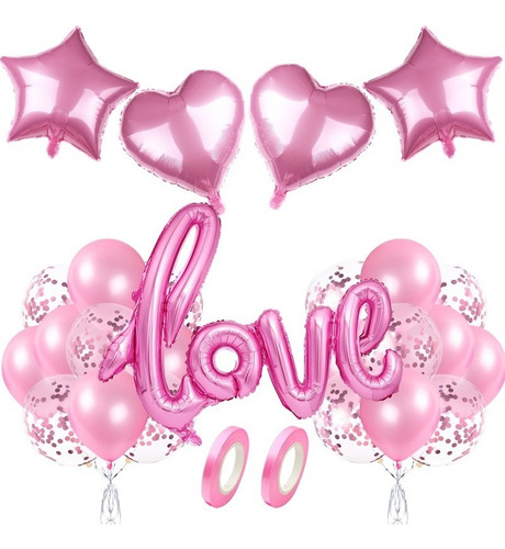 Kit Completo Globos Amor Amistad Love San Valentin 28 Piezas Color Rosa