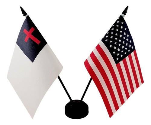 Bandera De Escritorio Gemela De América Y Amistad Cristiana,