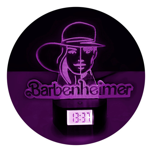 Barbenheimer Lampara Mesa 3d Base Reloj Digital Alarma