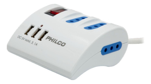 Alargador Extensión Philco 3 Pos Y 3 Usb Blanco