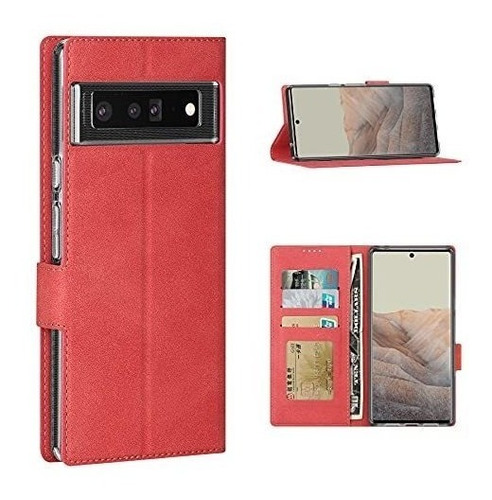 Funda Compatible Con Google Pixel 6 Pro Piel Sintética Roja