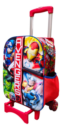 Mochila Con Carro Primaria Marvel Avengers Hulk Thor 3d Ruz Rojo Impresion 3d