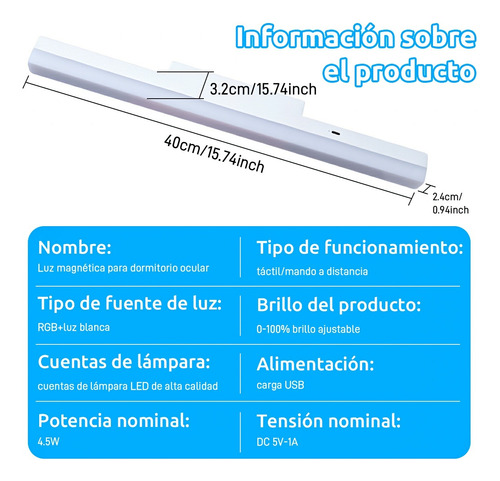 Lámpara De Pared Luz Rgb 40cm Control Bateria Recargable Led