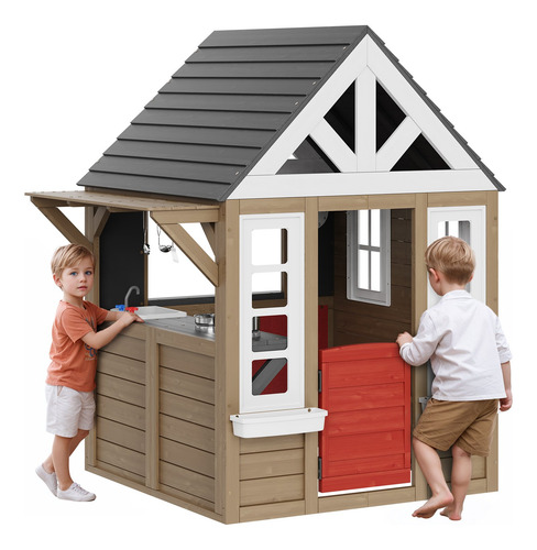 Casita De Juegos Madera Para Jardin Con Puerta Y Lavabo