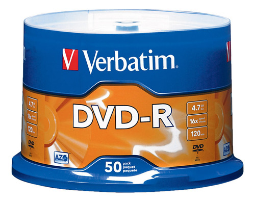 Dvd-r Verbatim 95101 Azo 4.7gb 120min 16x Con 50pzas