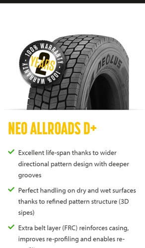 Cauchos Aeolus 295/80r22.5 18pr Neo Allroads D+