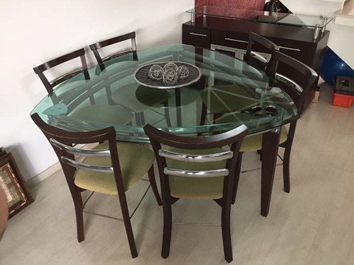 Mesa De Jantar Triangular 6 Lugares + 6 Cadeiras + Buffet