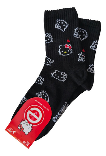 Medias Algodon 1/2 Caña Hello Kitty Gatito Retro Cute Sanrio Negro Kitties Único 36 Al 40