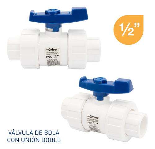 Válvula De Bola Con Unión Doble Lisa 1/2 Pulgada Griven 