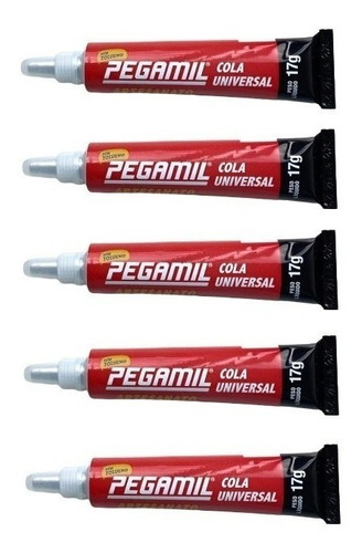 Kit Cola Pegamil 17g Artesanato Tecido Madeira Couro Com 5un