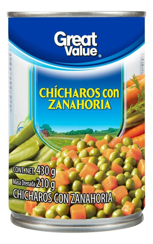 2 Pza Chícharos Con Zanahoria Great Value 430 G