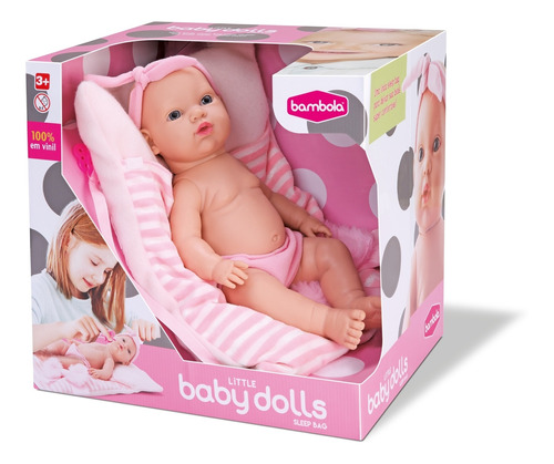 Boneca Little Baby Dolls Vinil Macio Com Saco De Dormir